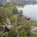 Зарешеченный верхний ступенчатый водосброс на Головинском канале в городе Москва