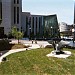Green space with fountain and public art in Omaha, Nebraska city