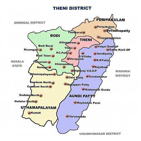 Theni In Tamil Nadu Map Theni