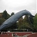 Sculpture of a leaping whale in Tokyo city