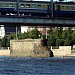 Pillars of the Iron Bridge in Riga city