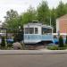 Soviet Kh tramcar as monument in honor of the 110th anniversary of the opening of the tramway in Vitebsk in Viciebsk (Vitebsk) city