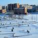 Зеленая площадка перед домом 28 по улице Шумилова в городе Чебоксары