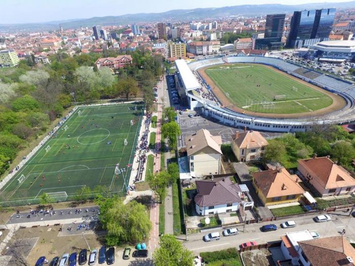 Sibiu Municipal Stadium  building/structure currently being  renovated/restored/reconstructed, football / soccer stadium, stadium stand,  1980s construction, 1920s construction