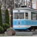 Soviet Kh tramcar as monument in honor of the 110th anniversary of the opening of the tramway in Vitebsk in Viciebsk (Vitebsk) city