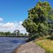 Spillway dike, overflow weir and the state border on the dike in Narva city