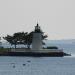 The Newport Harbor Light aka the Goat Island Light or Green Light in Newport, Rhode Island city