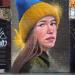 Girl in a Ukrainian hat mural in London city