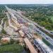 Temporary process pad for the construction of the new road bridge across the Seversky Donets river