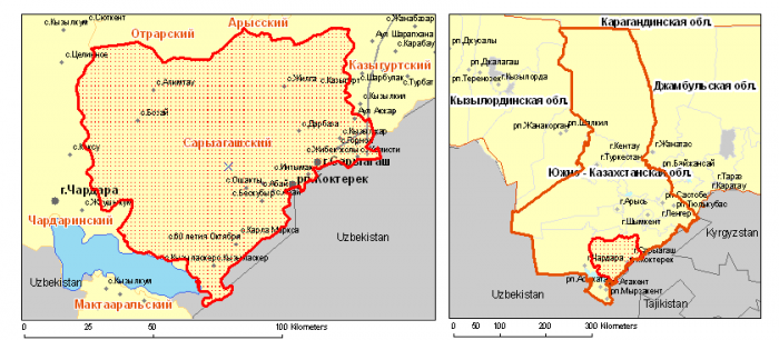 Карта туркестанской области казахстана