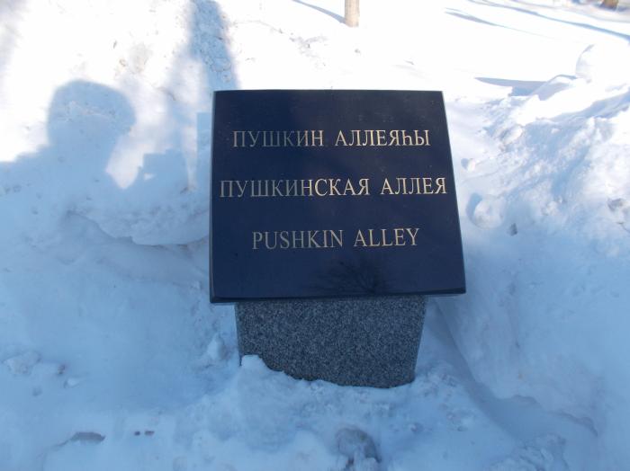 Пушкинское уфа. Пушкинская аллея Уфа. Пушкинская аллея в Сертолово. Табличка Пушкинская аллея. Память Пушкина в Уфе.