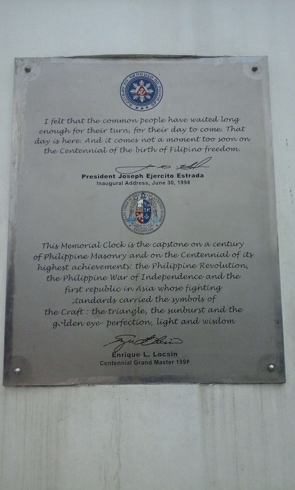 Centennial Masonic Clock Monument - Manila