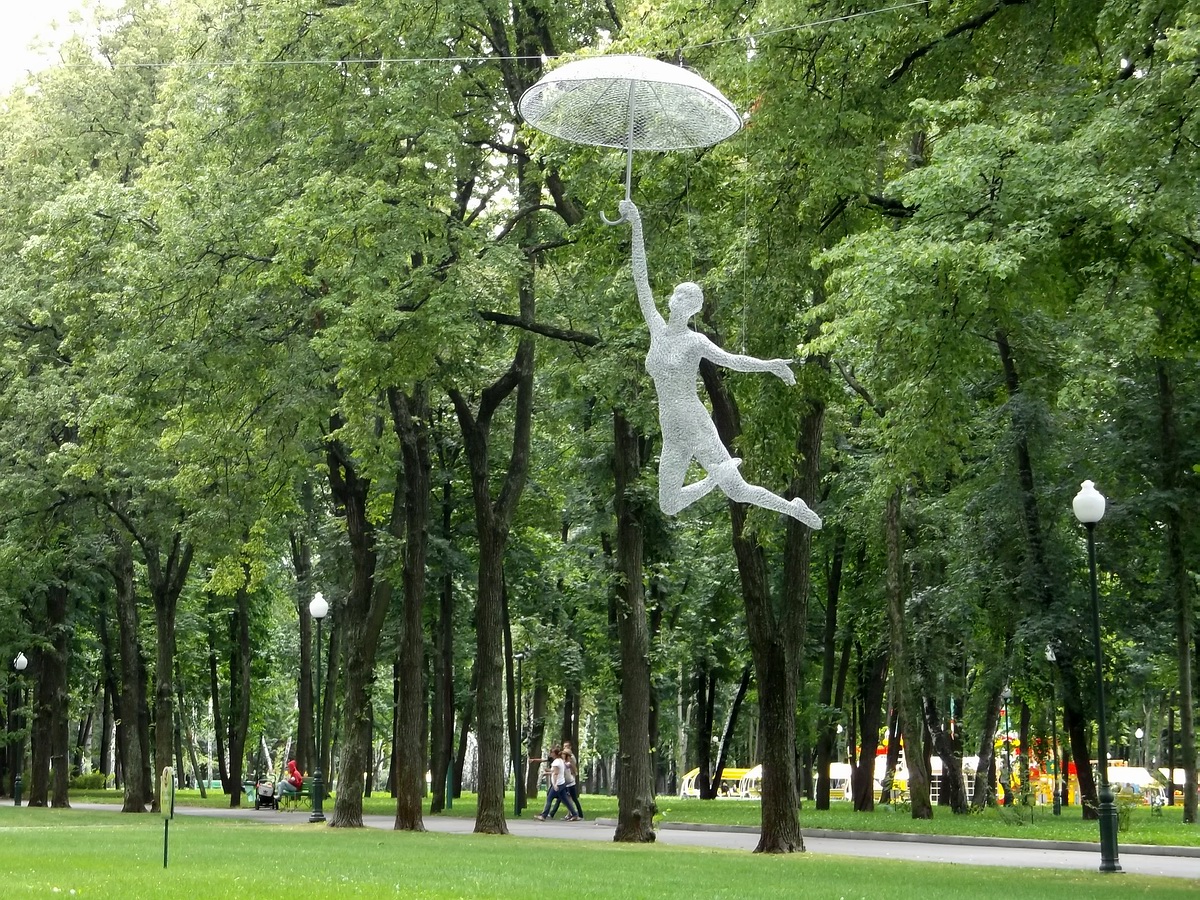 Flying with the Umbrella Ballerina Wire Sculpture - Kharkiv