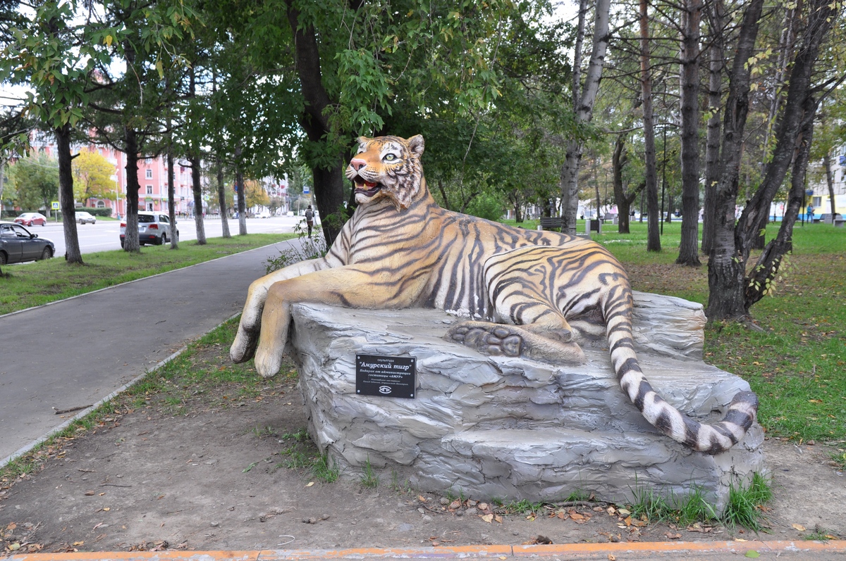 Животные комсомольск на амуре. Монумент Амурского тигра Владивосток. Памятник Амурскому тигру во Владивостоке. Памятник тигрятам во Владивостоке. Памятник Амурскому тигру Комсомольск.