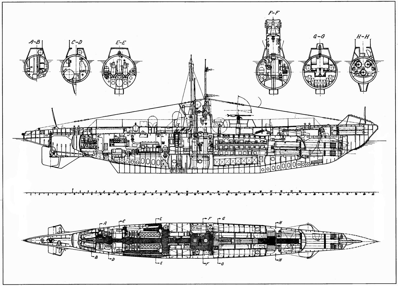 Схема немецкой подводной лодки второй мировой войны