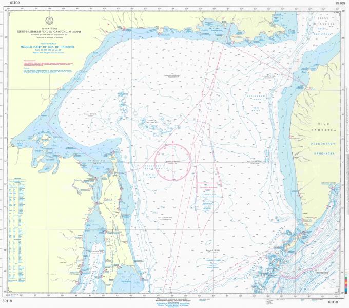 Карта глубин охотского моря с указанием в метрах